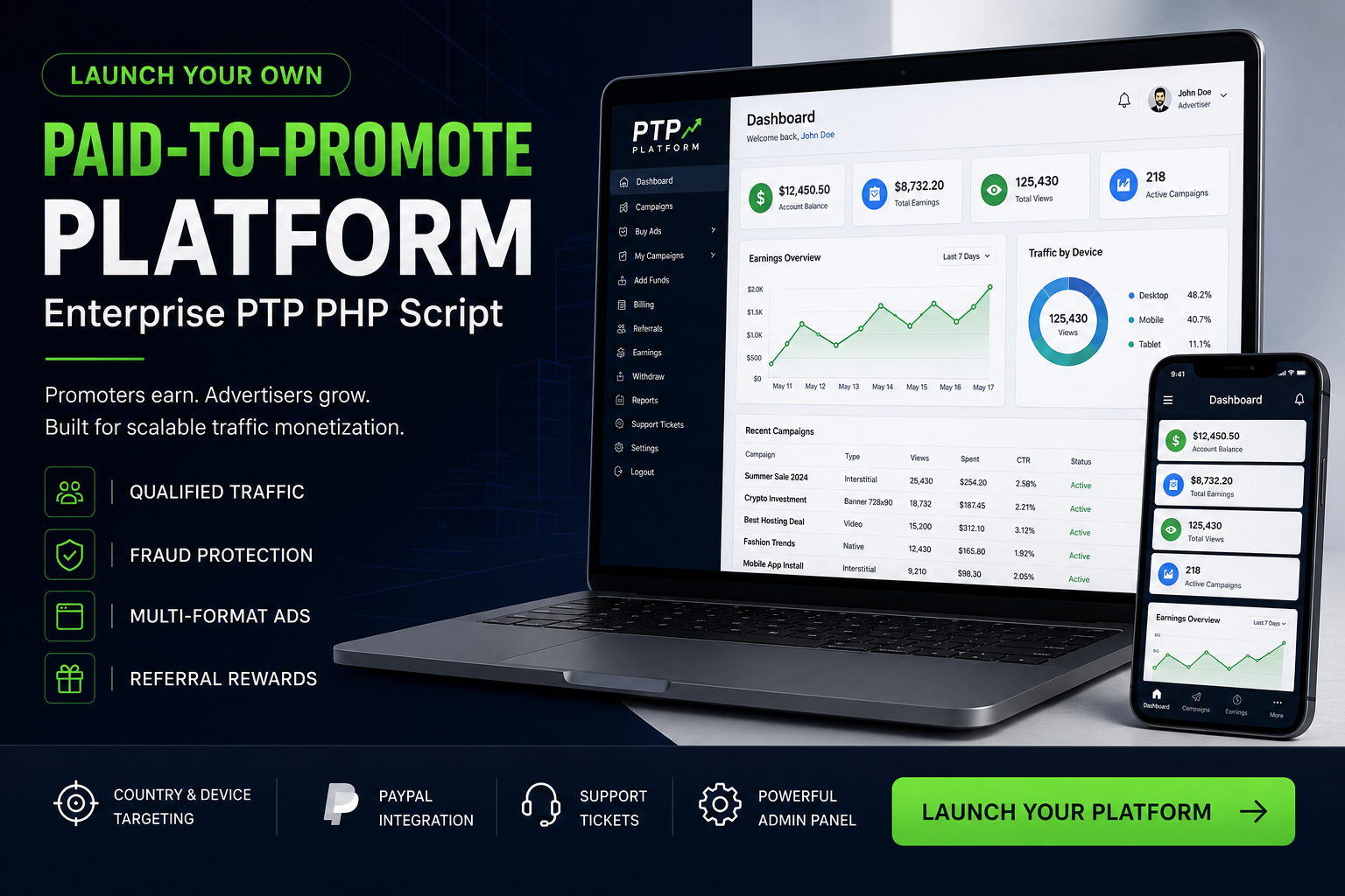 Paid-to-Promote (PTP) Advertising Platform PHP Script – Scripts & Code
