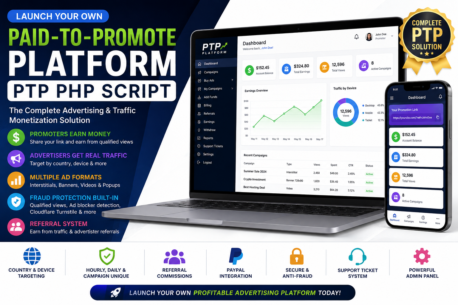 Paid-to-Promote (PTP) Advertising Platform PHP Script