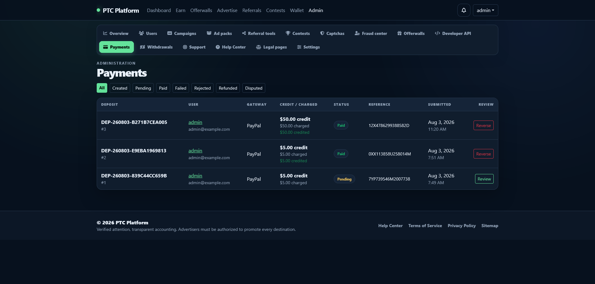 Paid-to-Click (PTC) PHP Script - Screenshot 2026-08-14 at 06-23-40 Payment management PTC Platform