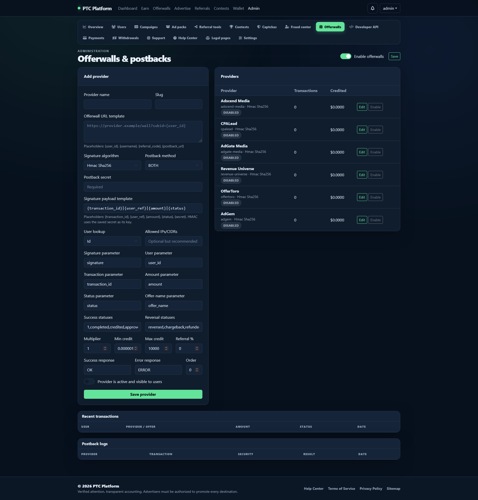 Paid-to-Click (PTC) PHP Script - Screenshot 2026-08-14 at 06-23-29 Offerwalls PTC Platform